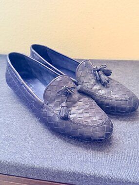 Sesto Meucci Navy Woven Leather Tassel Loafers